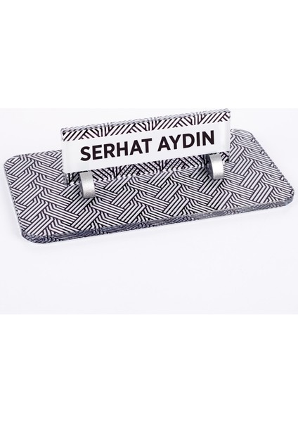 Çizgi Desenli Kristal Masa Isimliği Ofis Isimlik Ofis Hediye Masa Üstü Cam Masa Isimlik