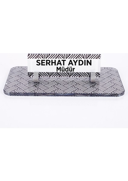 Çizgi Desenli Kristal Masa Isimliği Ofis Isimlik Ofis Hediye Masa Üstü Cam Masa Isimlik
