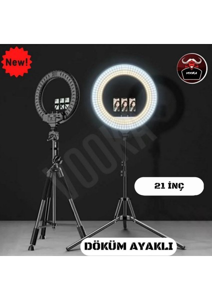 Siyah Vilya Megalüx Döküm Ayaklı Profesyonel Kuaför Makyaj Çekimleri 21INÇ 560 LED Kumandalı Ring L