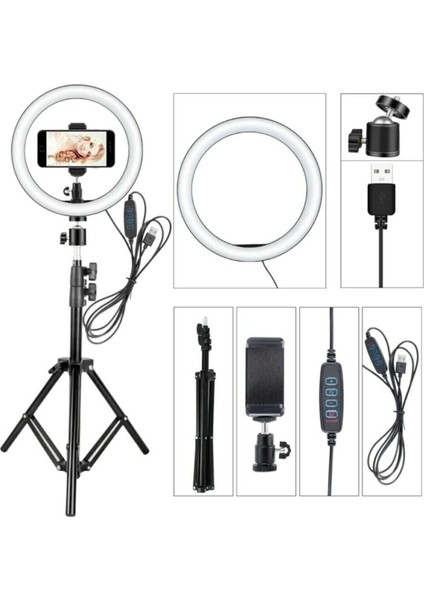 Sabitleyiciler (Tripod) Youtuber LED Işıklı Tripod Selfie Makyaj Işığı Sürekli Ring Light 10 Inç Ha