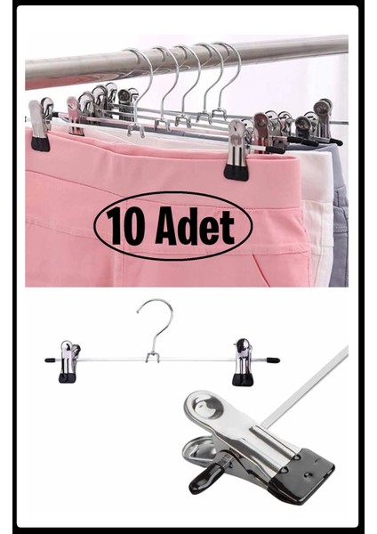 Mandallı Metal Pantolon ve Etek Askısı 40 Cm, 10 Adet