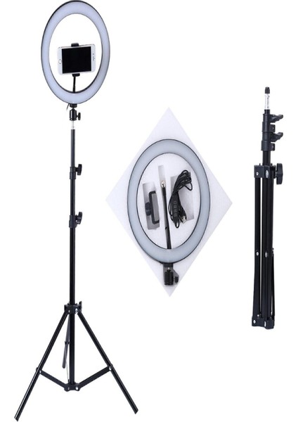 Altın Ring Fill Light LED Selfie Halka Işık 8W 5500K Tripod Akıllı Telefon Youtuber Stand 2 Metre A
