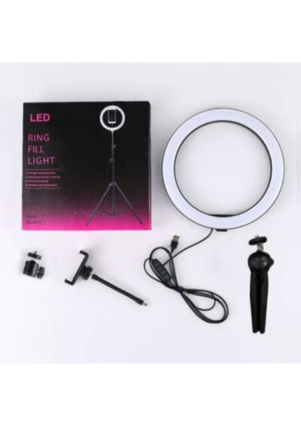 Altın Ring Fill Light LED Selfie Halka Işık 8W 5500K Tripod Akıllı Telefon Youtuber Stand 2 Metre A fırsatları