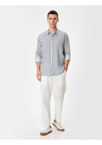 Slim Fit Gömlek Uzun Kollu Düğmeli Yaka Detaylı Pamuk Karışımlı fiyatları