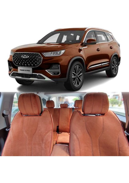 Chery Tiggo 8 Pro Araca Özel Koltuk Koruyucu Kılıf Luvi Serisi 2023-SONRASI Taba