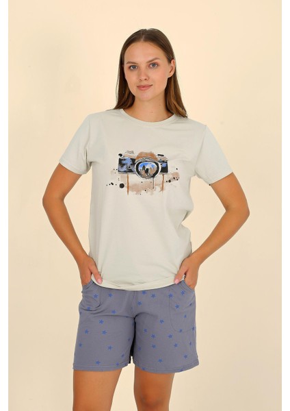 Kadın Şortlu Kısa Kol Penye Pijama Takımı Krem 3622 fiyatları