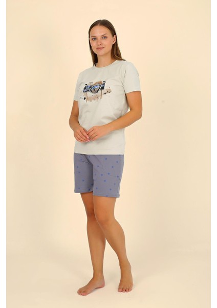 Kadın Şortlu Kısa Kol Penye Pijama Takımı Krem 3622 modelleri