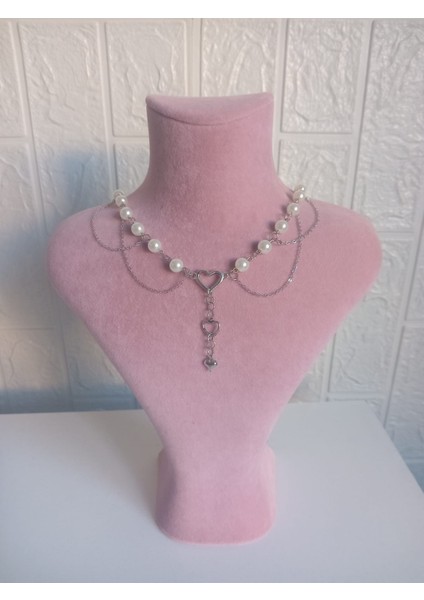 Y2K Fairycore White Angel Tasarım Kalp El Yapımı Inci Kadın Pinterest Kolye