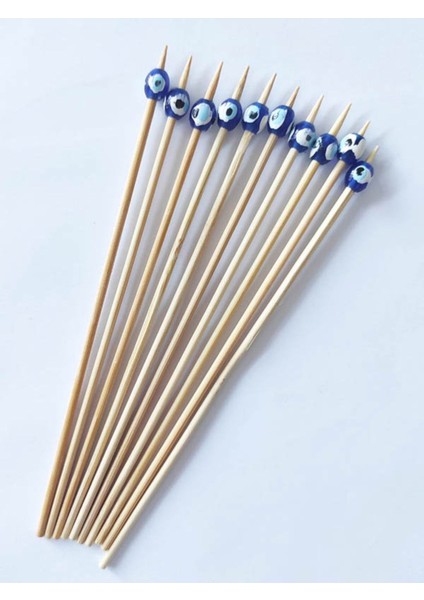 15 cm Uzun Kürdan - 30 Adet Dekoratif Nazarboncuklu Kokteyl Karıştırıcı - Boncuk 8 mm