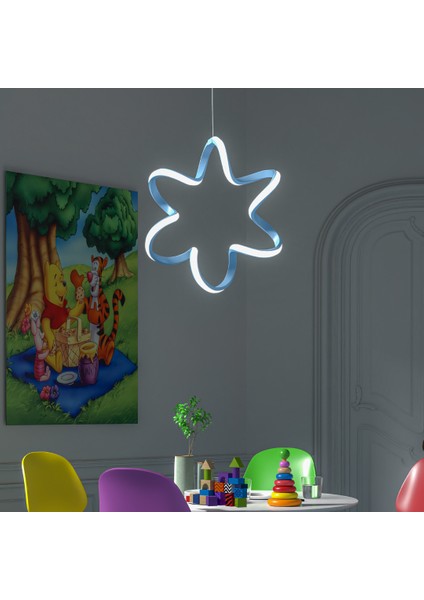 Yıldız Mavi Tekli Sarkıt LED Beyaz Işık Ultra Ledli Salon Mutfak Oda Hol Ledli Avize