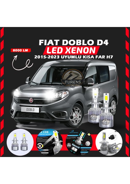 Fiat Doblo D4 2015-2023 Kısa Far Uyumlu Şimşek Etkili LED Xenon Performance Series H7