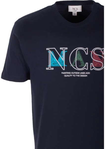 Erkek Tişört Bisiklet Yaka Lacivert Slim Fit Baskılı T-Shirt Ncs Jeans 1298 modelleri
