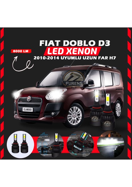 Fiat Doblo D3 2006-2012 Uzun Far Uyumlu Şimşek Etkili LED Xenon Light Series H7