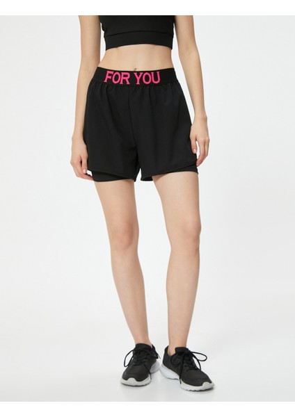 Taytlı Spor Şort Slogan Baskılı Beli Lastikli Slim Fit modelleri