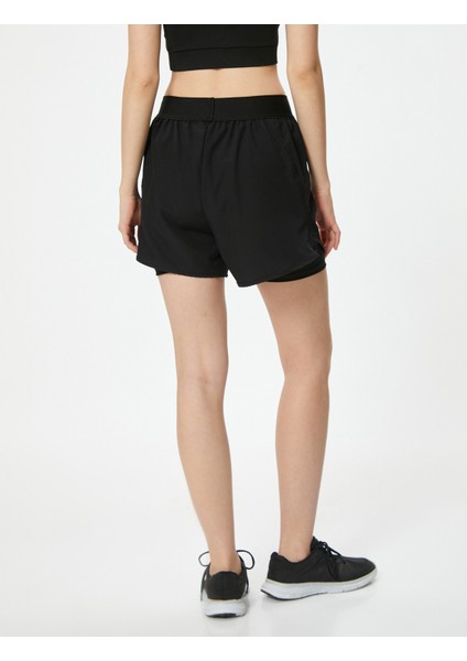 Taytlı Spor Şort Slogan Baskılı Beli Lastikli Slim Fit fırsatları