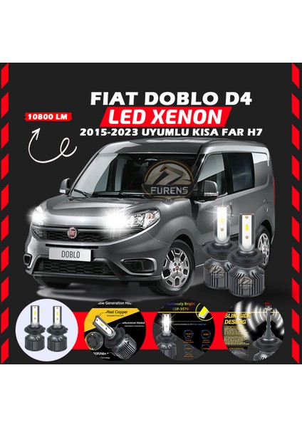 Fiat Doblo D4 2015-2023 Kısa Far Uyumlu Şimşek Etkili LED Xenon Premium Series H7