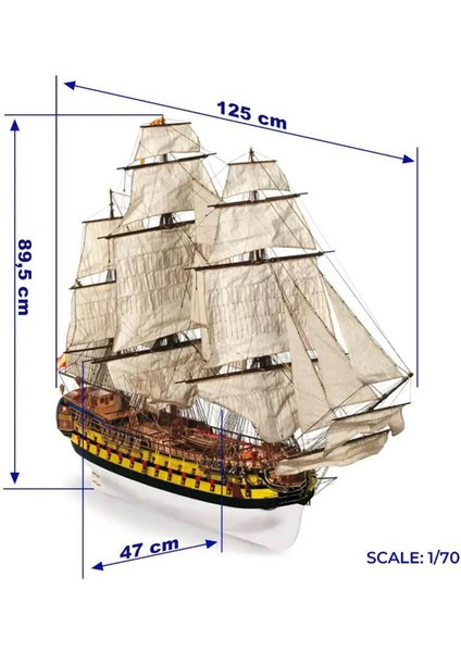 15004 1/70 Ölçek, San Ildefonso Yelkenli Tekne Ahşap Model Kiti