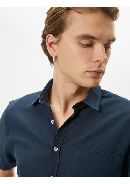 Kısa Kollu Gömlek Slim Fit Klasik Yaka Düğmeli Cep Detaylı