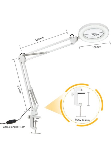 Katlanabilir 8 x Büyüteçli LED Yüz Bakımı Güzellik Tatto LED Masa Lambası 3renk Modu 10 Seviye Işık