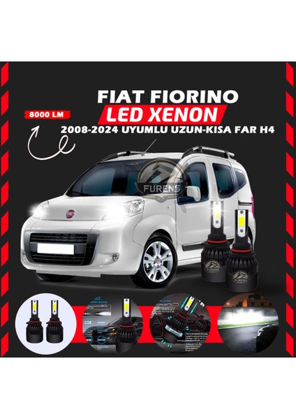 Fiat Fiorino 2008-2024 Uzun - Kısa Far Uyumlu Şimşek Etkili LED Xenon Light Series H4