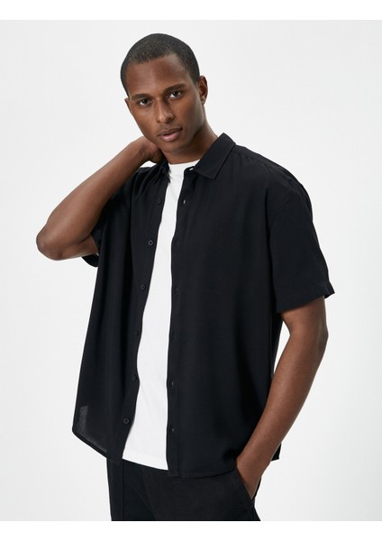 Yazlık Gömlek Kısa Kollu Klasik Yaka Düğmeli Viskon Kumaş