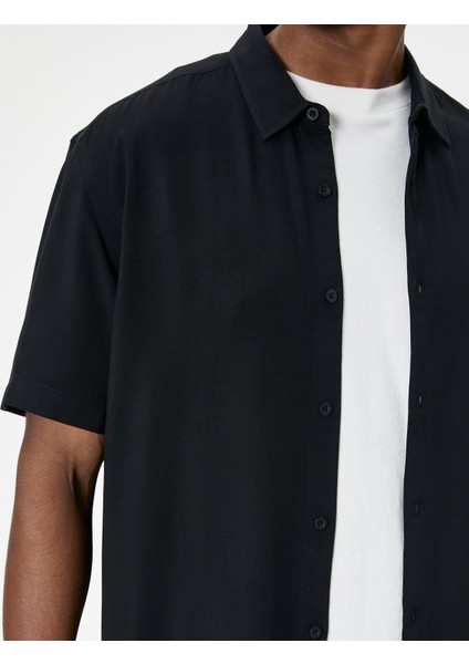 Yazlık Gömlek Kısa Kollu Klasik Yaka Düğmeli Viskon Kumaş indirimleri