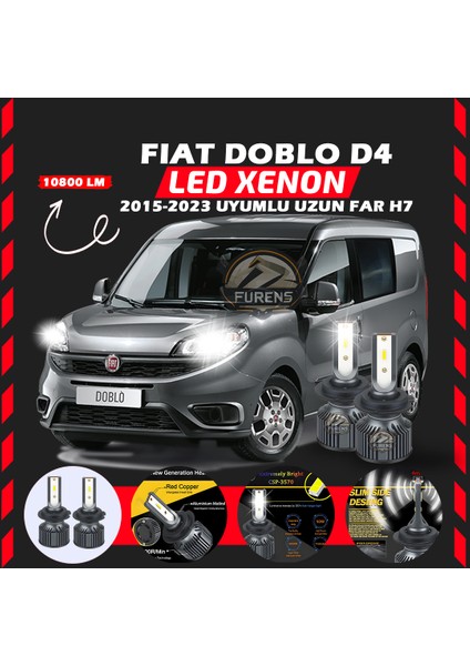 Fiat Doblo D4 2015-2023 Uzun Far Uyumlu Şimşek Etkili LED Xenon Premium Series H7