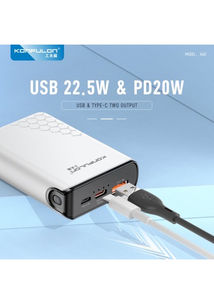 Konfulon Mini Powerbank 10000MAH 22.5W ve PD20W Type-C Input ve Output iPhone 11 12 13 14 15 Uyumlu Powerbank Beyaz Renk Güç Bankası A6Q fırsatları