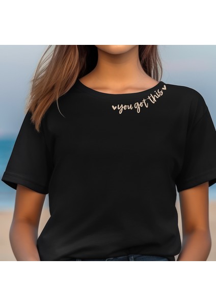 " You Got This " Nakışlı Pamuklu Siyah Tshirt