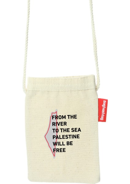 Geleneksel Filistin "from The Rıver To The Sea Palestıne Wıll Be Free" Dijital Baskılı Askılı Kanvas Bez Telefonluk Çanta 12*18 cm