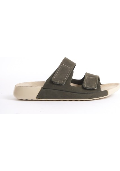Hakiki Deri Summer Kadın Çift Bantlı Nubuk Özel Taban Haki Terlik - MSSR26-HK fırsatları