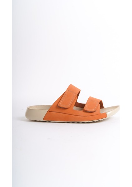 Hakiki Deri Summer Kadın Çift Bantlı Nubuk Özel Taban Oranj Terlik - MSSR26-ORJ modelleri