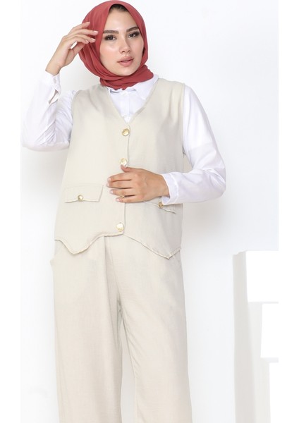 Yelek Pantolon Keten Ikili Takım 1035 - Taş fiyatları