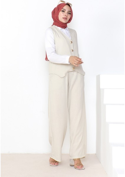 Yelek Pantolon Keten Ikili Takım 1035 - Taş modelleri