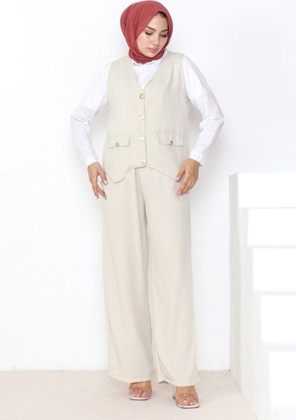 Yelek Pantolon Keten Ikili Takım 1035 - Taş fırsatları