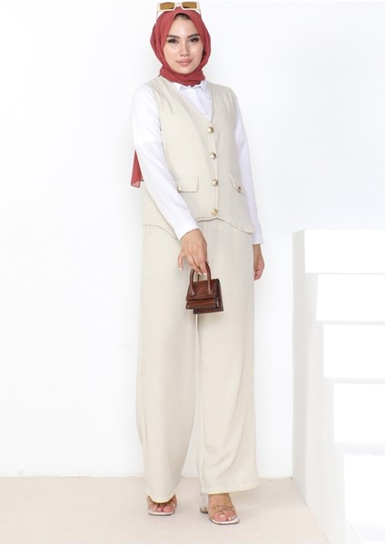 Yelek Pantolon Keten Ikili Takım 1035 - Taş indirimleri