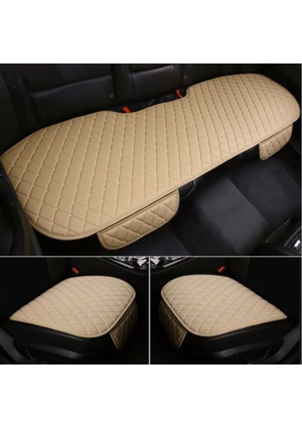 Tay Tüyü Oto Koltuk Minderi Terletmez Kumaş Bej 3'lüset