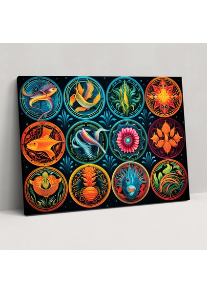Burç El Boyaması Burçlar Duvar Sanatı - Burçlar, Astroloji Severler, Karmaşık Desenler, Canlı Renkler, 50X30 cm