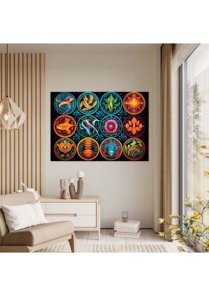 Burç El Boyaması Burçlar Duvar Sanatı - Burçlar, Astroloji Severler, Karmaşık Desenler, Canlı Renkler, 50X30 cm fiyatları