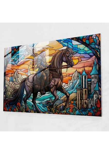 Ortaçağ Cam Baskı - Atlı Şövalye - Ortaçağ, Cam Sanatı, Cam Duvar Sanatı, Ev Dekorasyonu, 45X30