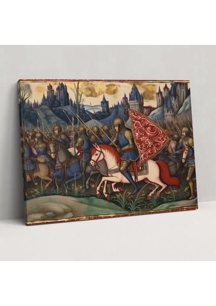Ortaçağ Duvar Tablosu - Şövalye Savaşı - Ortaçağ, Duvar Dekorasyonu, Ortaçağ, Kanvas Tablo, 50X30