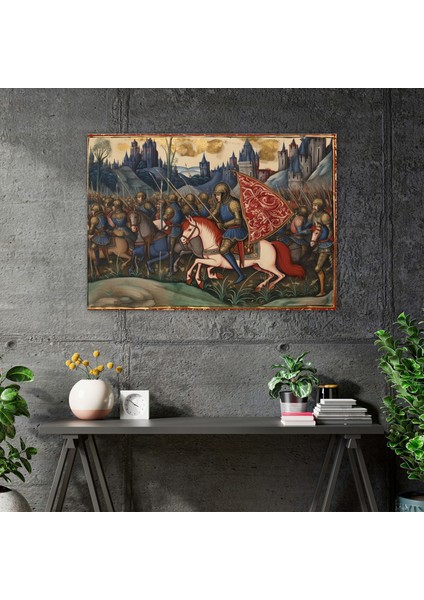 Ortaçağ Duvar Tablosu - Şövalye Savaşı - Ortaçağ, Duvar Dekorasyonu, Ortaçağ, Kanvas Tablo, 50X30 fiyatları