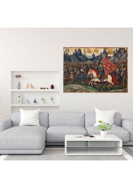 Ortaçağ Duvar Tablosu - Şövalye Savaşı - Ortaçağ, Duvar Dekorasyonu, Ortaçağ, Kanvas Tablo, 50X30 modelleri