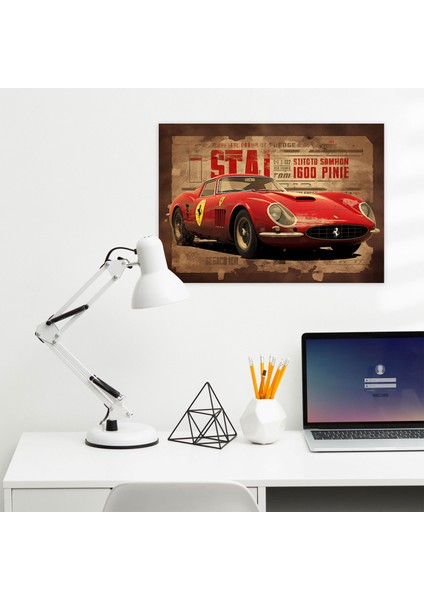 Ferrari Kanvas Tablo - Vintage Poster Duvar Tablosu - Ferrari, Koyu Kırmızı, Ev Dekorasyonu, Vintage Poster Tasarımı, 70X50 fiyatları