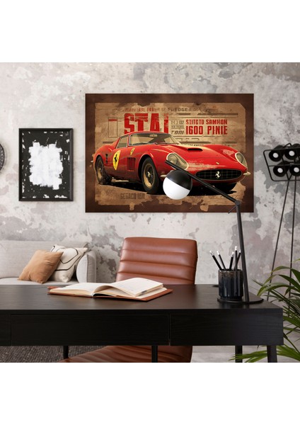 Ferrari Kanvas Tablo - Vintage Poster Duvar Tablosu - Ferrari, Koyu Kırmızı, Ev Dekorasyonu, Vintage Poster Tasarımı, 70X50 modelleri