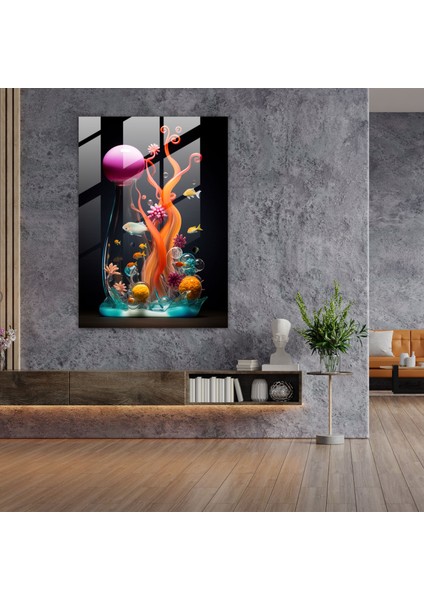 Gerçekçi Cam Heykel - Sualtı Harikalar Diyarı Cam Duvar Sanatı - Gerçekçi Cam Heykel, Cam Baskı, Cam Sanatı, Duvar Dekorasyonu, 30X45 modelleri