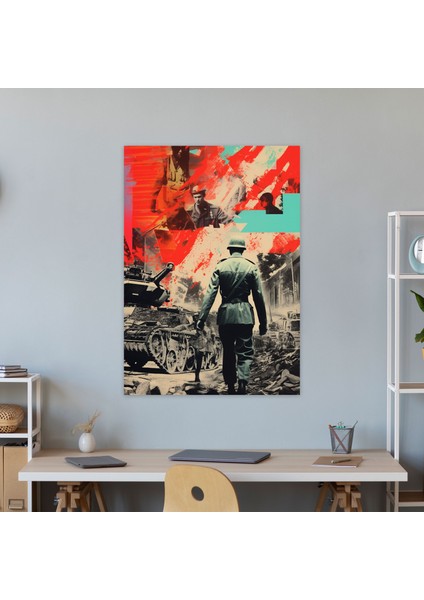 Pablo Picasso Tarzı Duvar Dekorasyonu - Pablo Picasso, Savaş Temalı Kolaj, Kontrast Renkler, Pablo Picasso Tarzı, 50X70