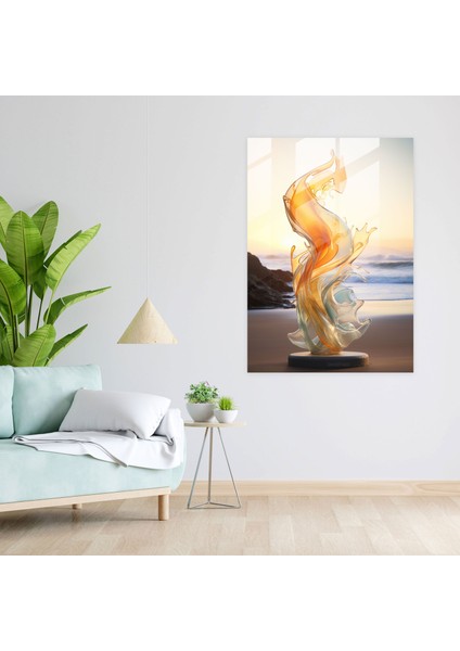 Gerçekçi Cam Heykel - Plaj Serenity Cam Baskı - Gerçekçi Cam Heykel, Okyanus Dalgaları, Altın Kum, Cam Sanatı, 30X45 modelleri