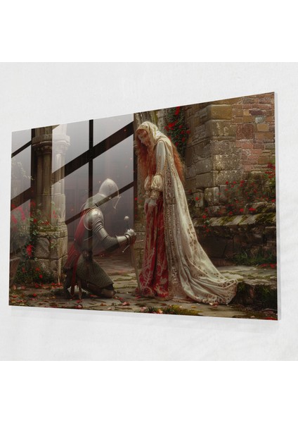 Şövalye ve Hanım Cam Duvar Sanatı - Ön Rafael Kardeşliği, Cam Sanatı, Ön Rafael Kardeşliği, Ev Dekorasyonu, 45X30