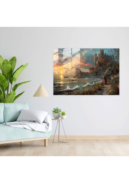 Deniz Kenarında Kale Cam Duvar Sanatı - Raphael Öncesi Kardeşlik, Modern Sanat, Cam Duvar Sanatı, Ev Dekorasyonu, 70X50 fiyatları